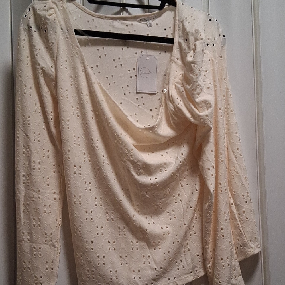 Cream Ruched Eyelet Blouse